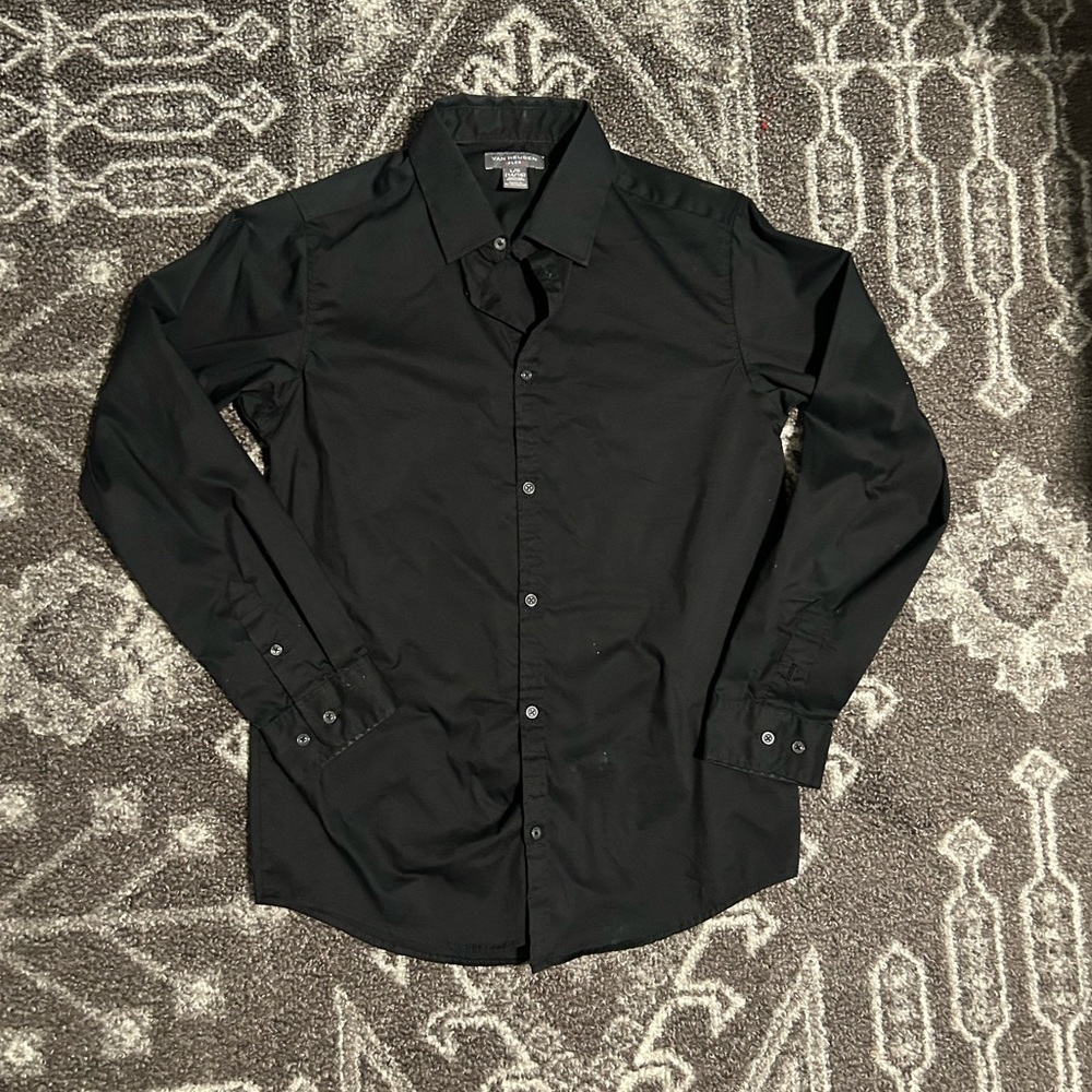 Van Heusen Flex Long Sleeve Black Button Down Dress Shirt Youth Large